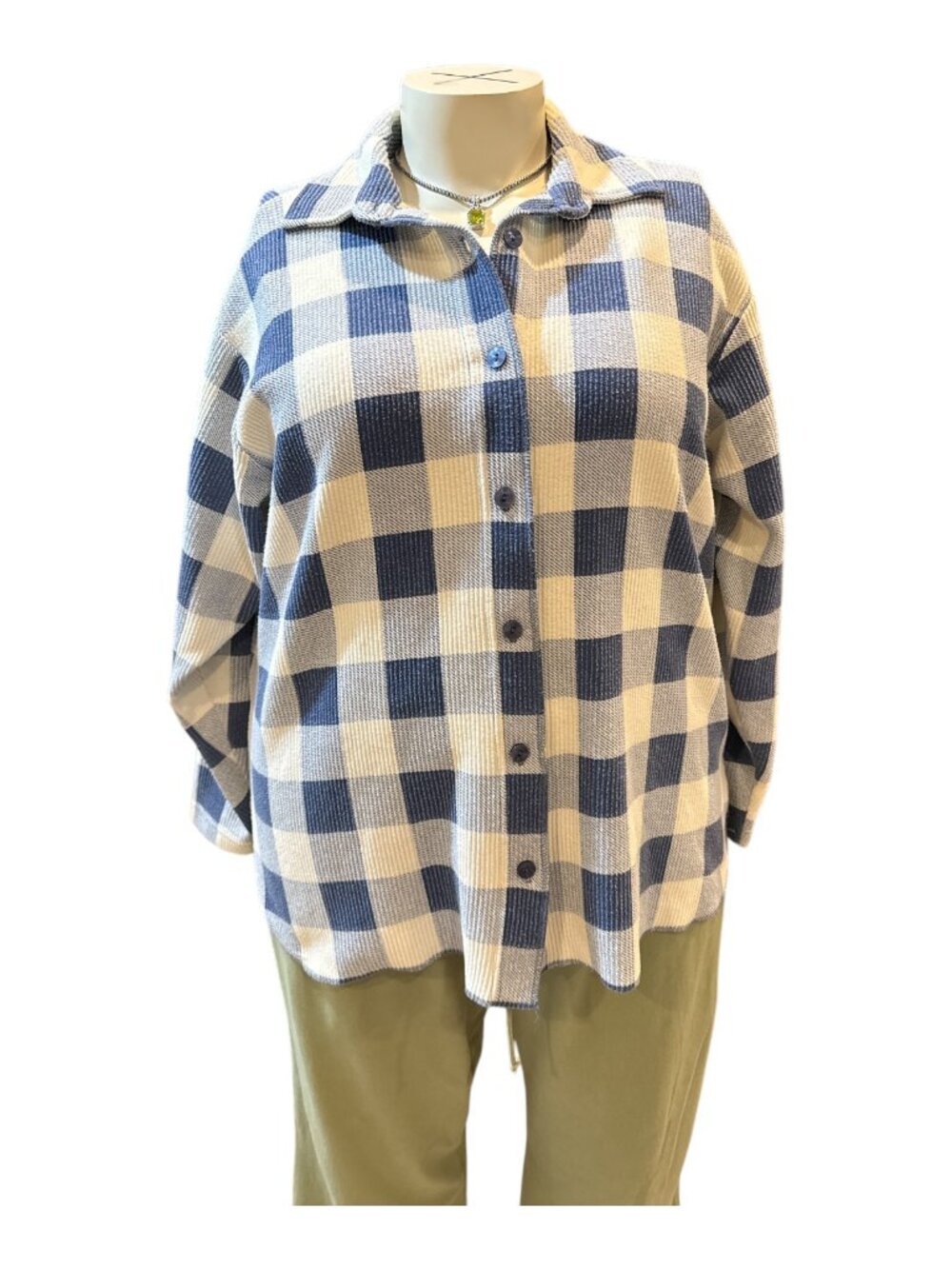 Route 66 Clothing Co. Sz 20W Blue & White Plaid Textured Cozy Blouse Shacket